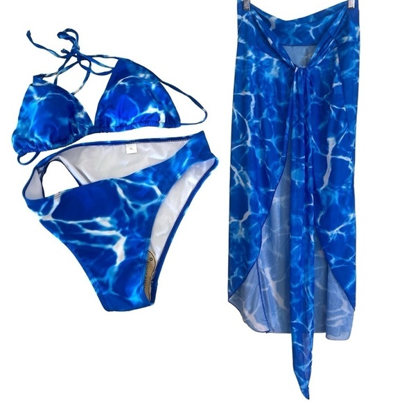 Tie Dyed Maxi Sarong & Triangle Bikini Royal & Blue White Size X…Beach Lounge - Picture 4 of 10